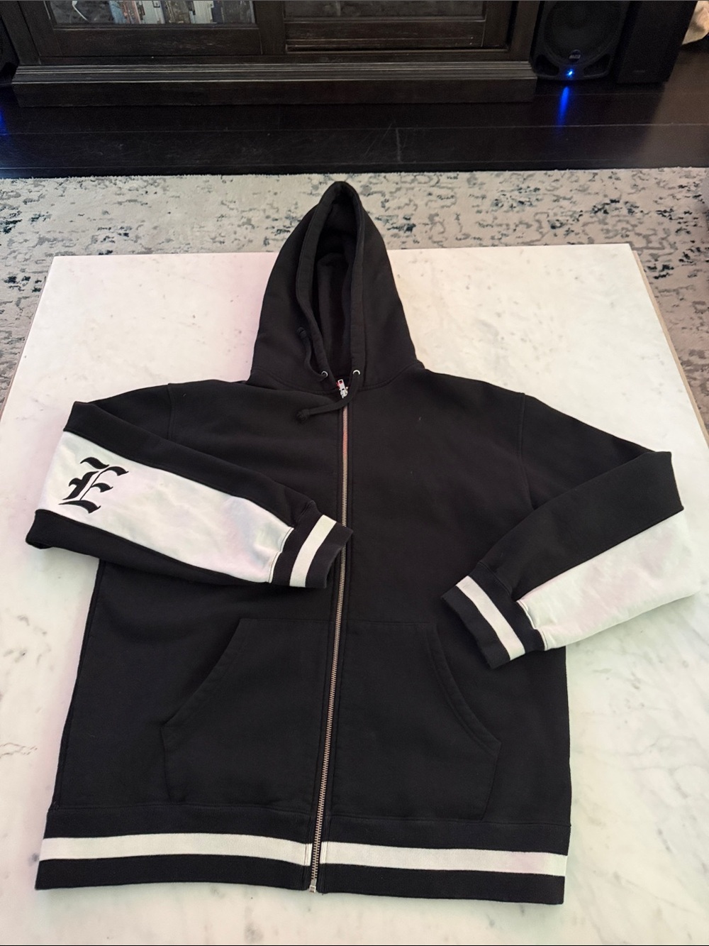 Supreme Black Full-Zip Hoodie with Logo on Back. Size XL.